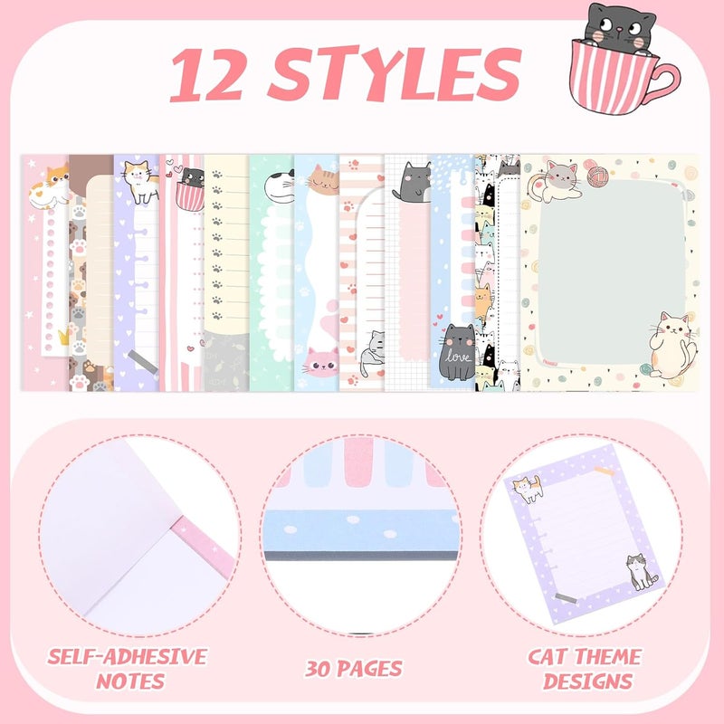 Chiisong 12 Pieces Cats Sticky Notes Cute Cat Gift Self Stick Notepads 3x4 Inch Kawaii Memo Notes for Animal Lover Cartoon Animal to Do List for Office Home Supplies Roommates Gift - Image 3